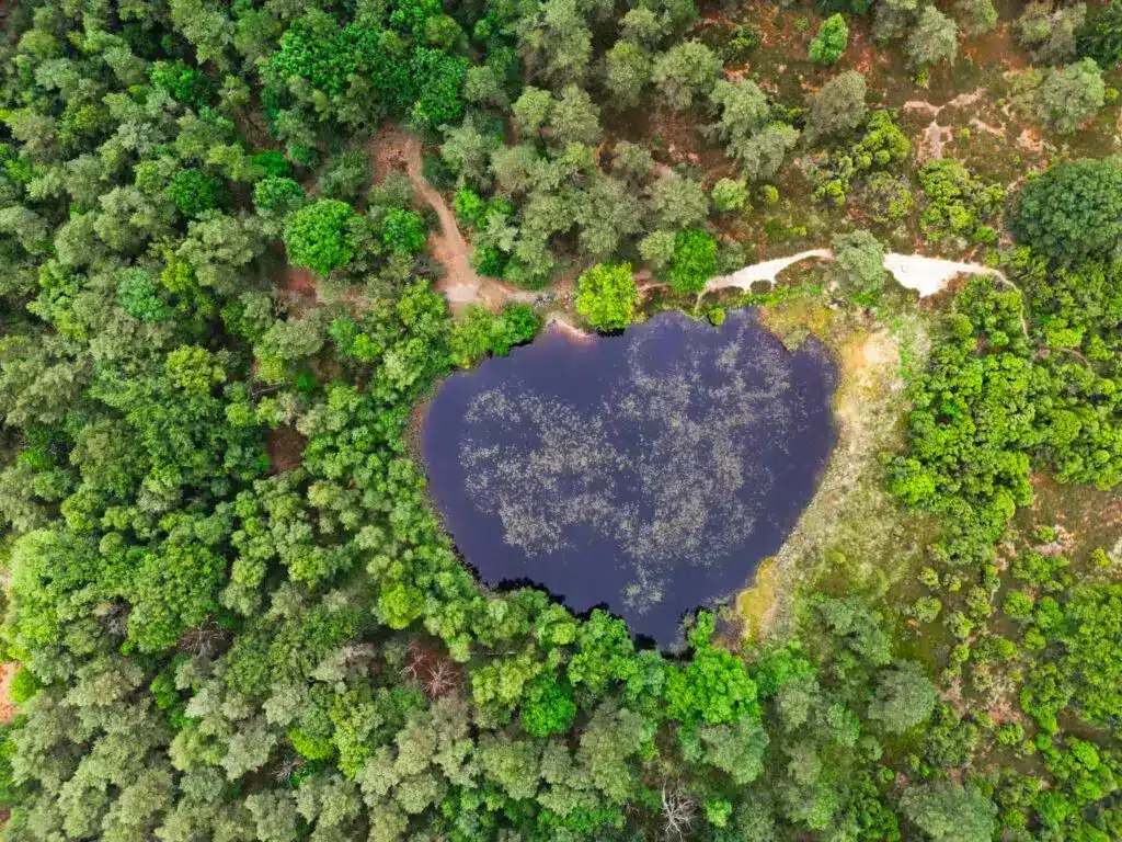Een luchtfoto van het ven Kliploo.